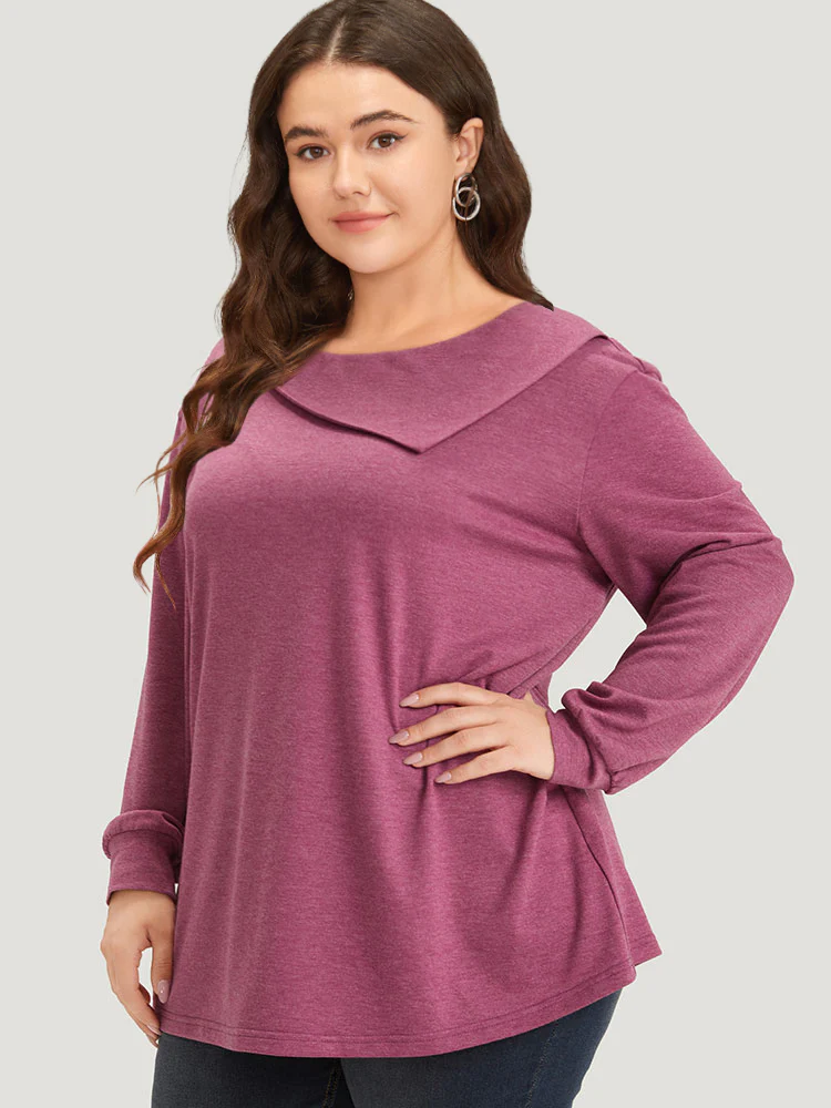 Plain Elastic Cuffs Button Detail Asymmetrical Neck Sweatshirt - Image 3