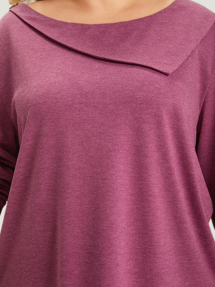 Plain Elastic Cuffs Button Detail Asymmetrical Neck Sweatshirt - Image 6