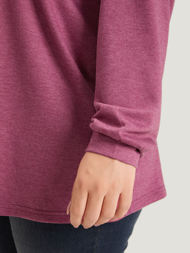 Plain Elastic Cuffs Button Detail Asymmetrical Neck Sweatshirt - Image 7
