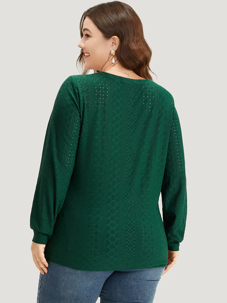 Plain Elastic Cuffs Wrap Broderie Anglaise Gathered T-shirt - Image 2