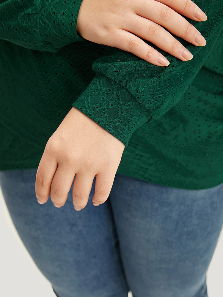 Plain Elastic Cuffs Wrap Broderie Anglaise Gathered T-shirt - Image 8