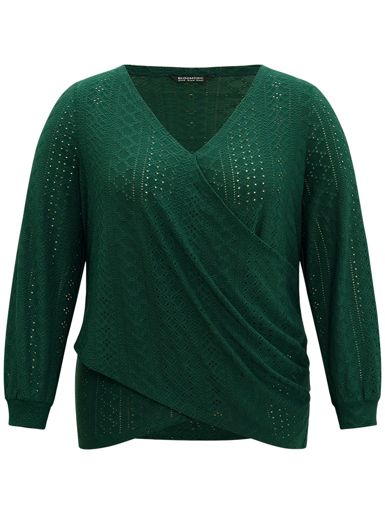 Plain Elastic Cuffs Wrap Broderie Anglaise Gathered T-shirt - Image 9