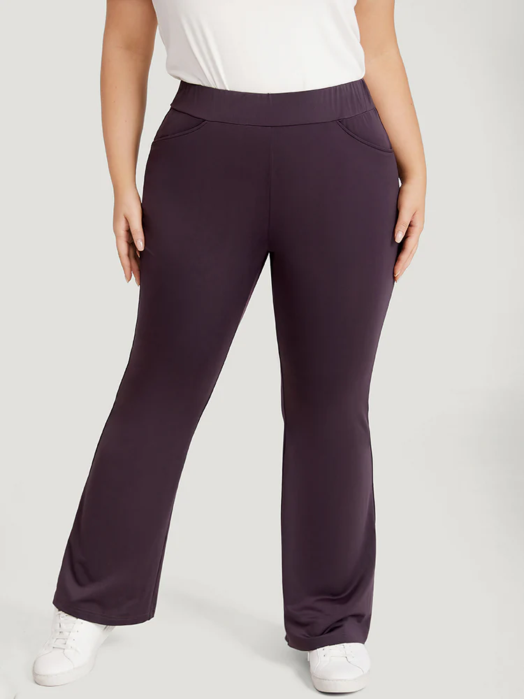 Plain Elastic Waist Bootcut Slant Pocket Leggings - Image 5