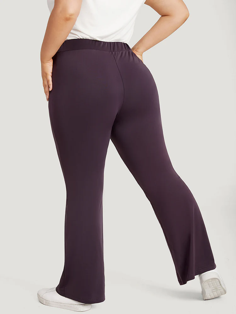 Plain Elastic Waist Bootcut Slant Pocket Leggings - Image 6