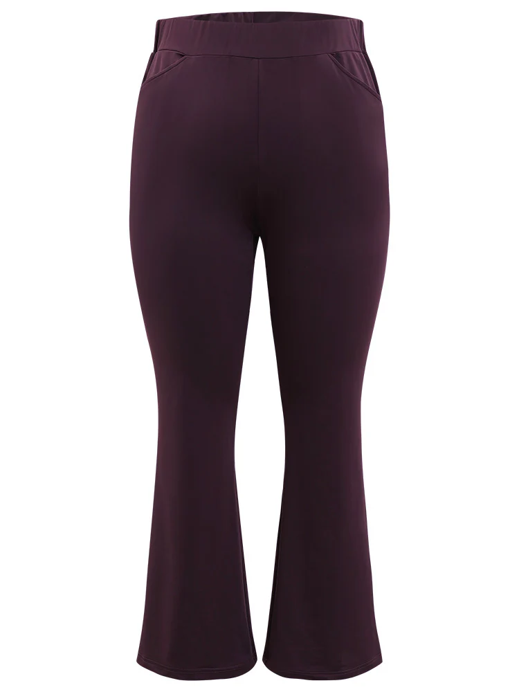 Plain Elastic Waist Bootcut Slant Pocket Leggings - Image 8