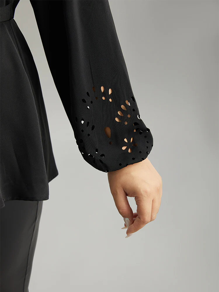 Plain Elastic Waist Buckle Detail Wrap Blouse - Image 7