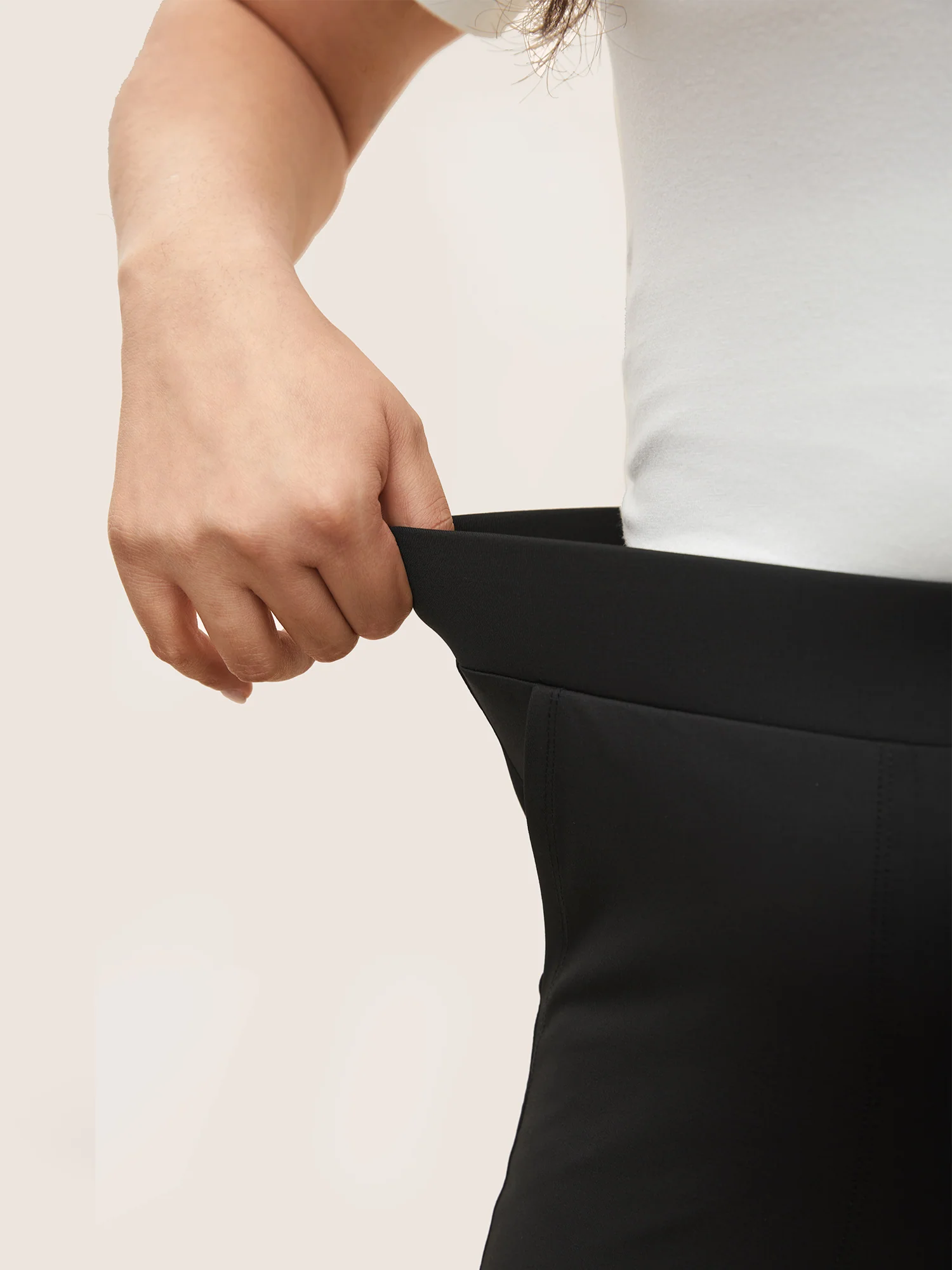 Plain Elastic Waist High Rise Flare Leg Pants - Image 4