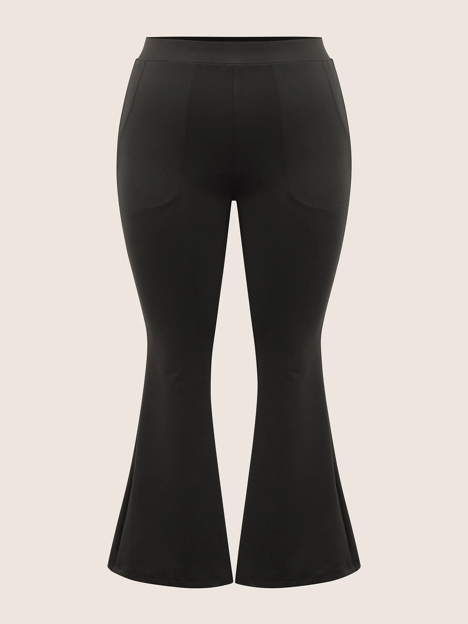 Plain Elastic Waist High Rise Flare Leg Pants - Image 6