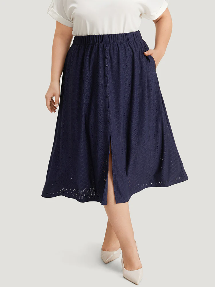 Plain Elastic Waist Split Front Cropped Skirt
