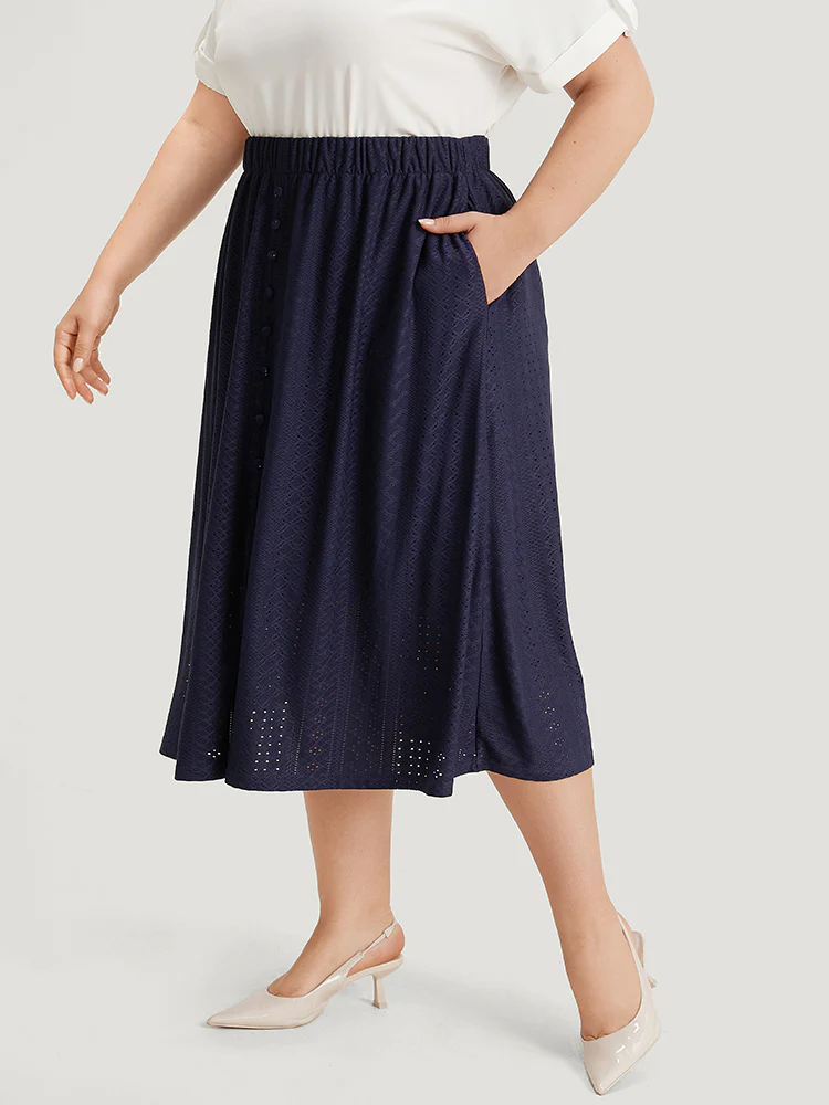 Plain Elastic Waist Split Front Cropped Skirt - Image 2