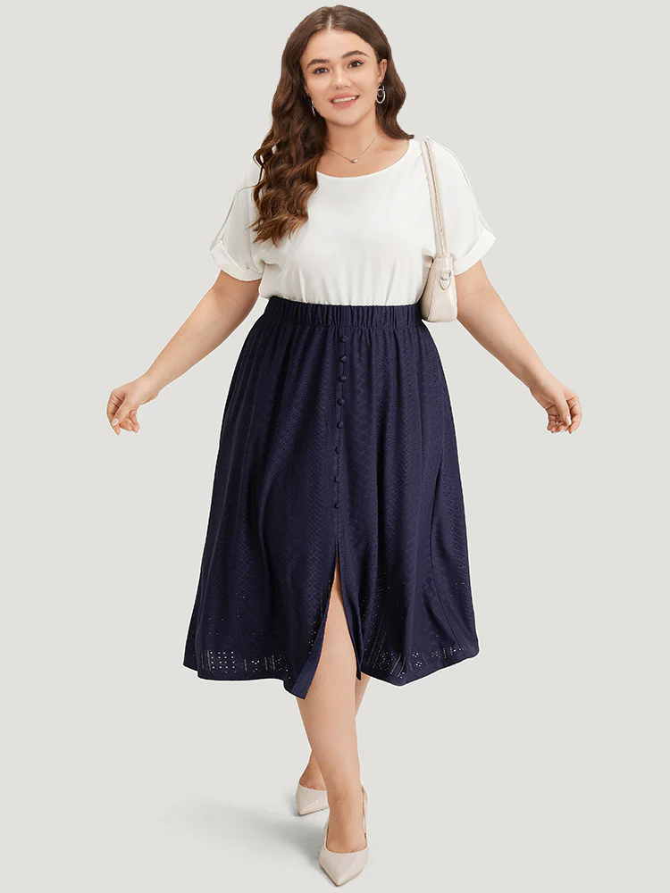 Plain Elastic Waist Split Front Cropped Skirt - Image 3