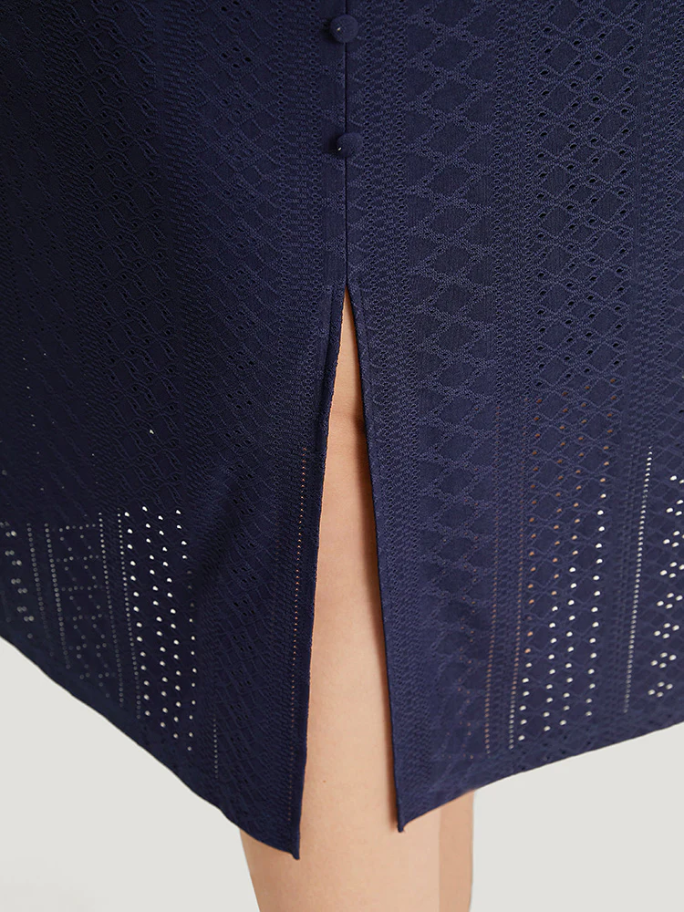 Plain Elastic Waist Split Front Cropped Skirt - Image 7