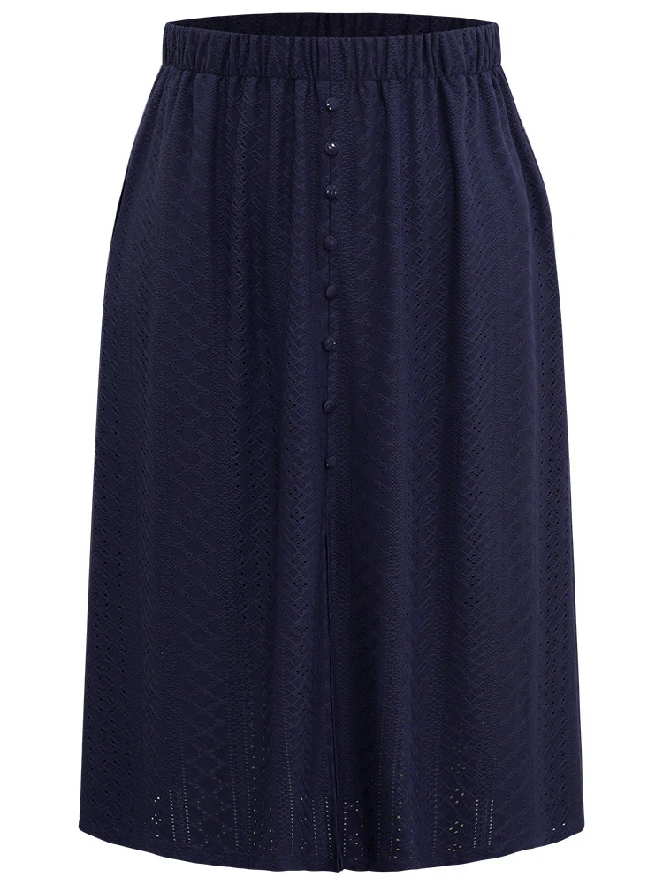 Plain Elastic Waist Split Front Cropped Skirt - Image 8