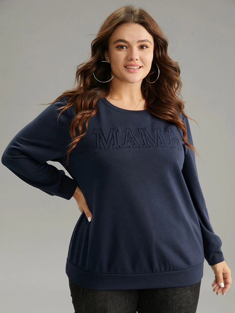 Plain Embroidered Mom Round Neck Sweatshirt