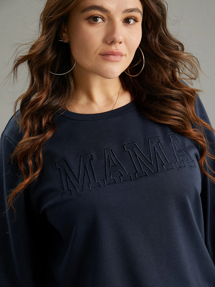 Plain Embroidered Mom Round Neck Sweatshirt - Image 2