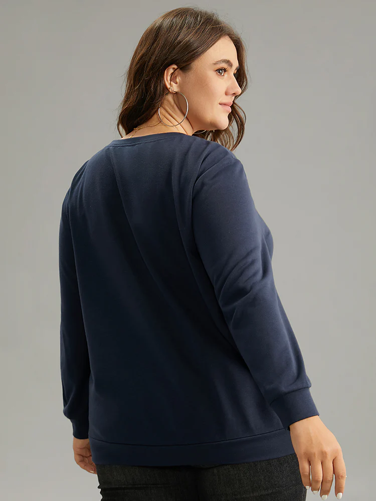 Plain Embroidered Mom Round Neck Sweatshirt - Image 3