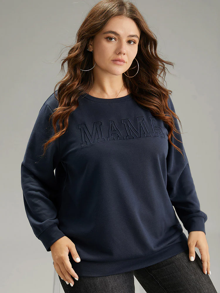 Plain Embroidered Mom Round Neck Sweatshirt - Image 4