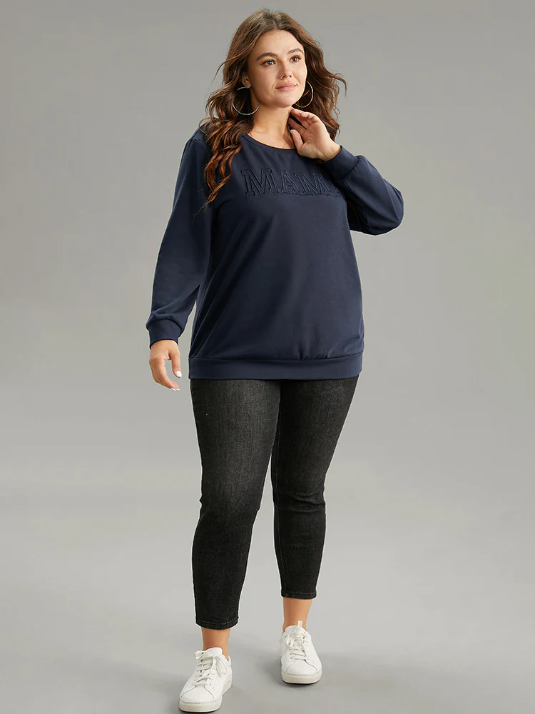 Plain Embroidered Mom Round Neck Sweatshirt - Image 5