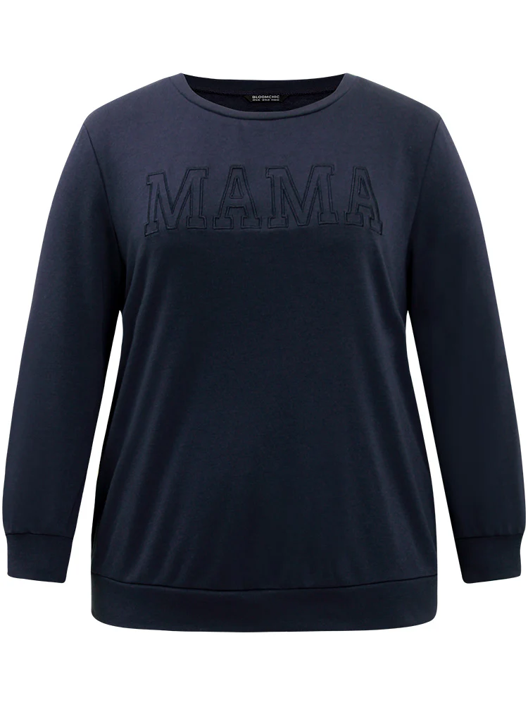 Plain Embroidered Mom Round Neck Sweatshirt - Image 6