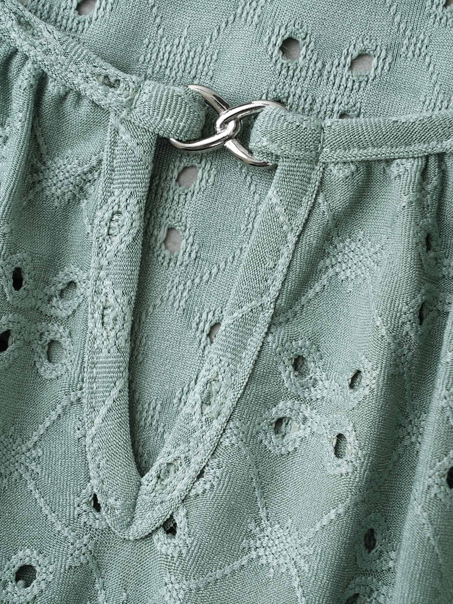 Plain Eyelet Jacquard Plisse T-Shirt - Image 6