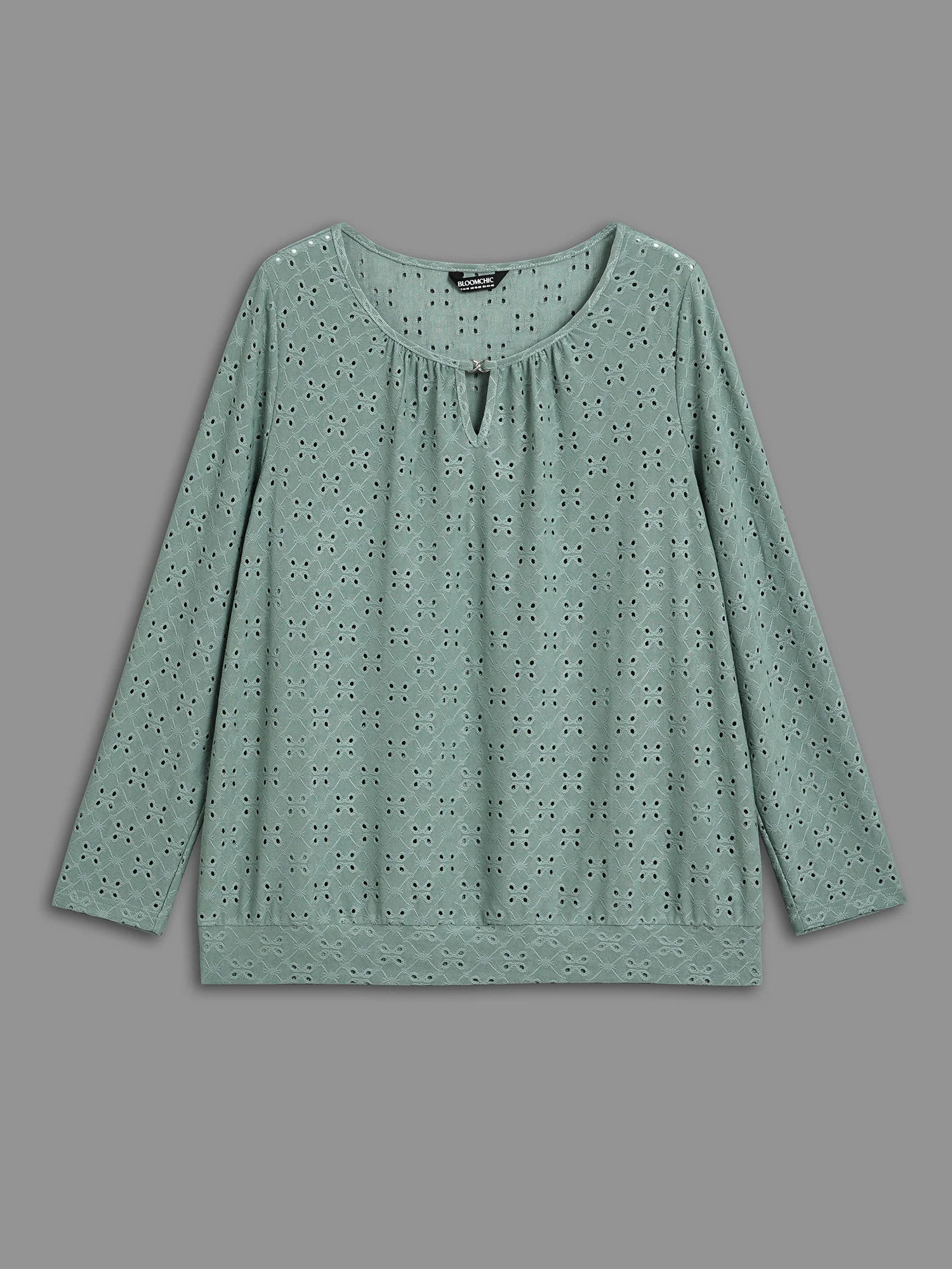 Plain Eyelet Jacquard Plisse T-Shirt - Image 8