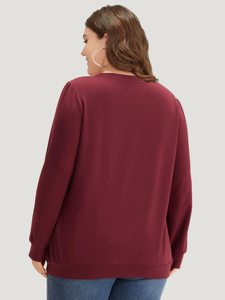 Plain Eyelet Lace Crew Neck Sweatshirt - Image 5