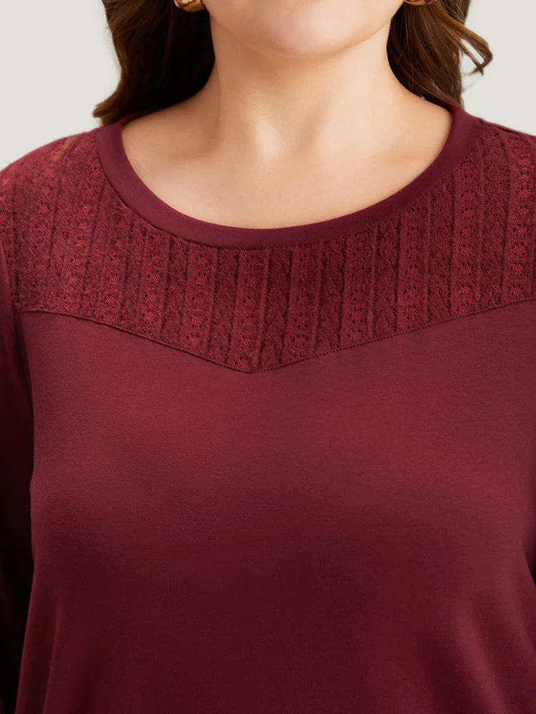 Plain Eyelet Lace Crew Neck Sweatshirt - Image 6