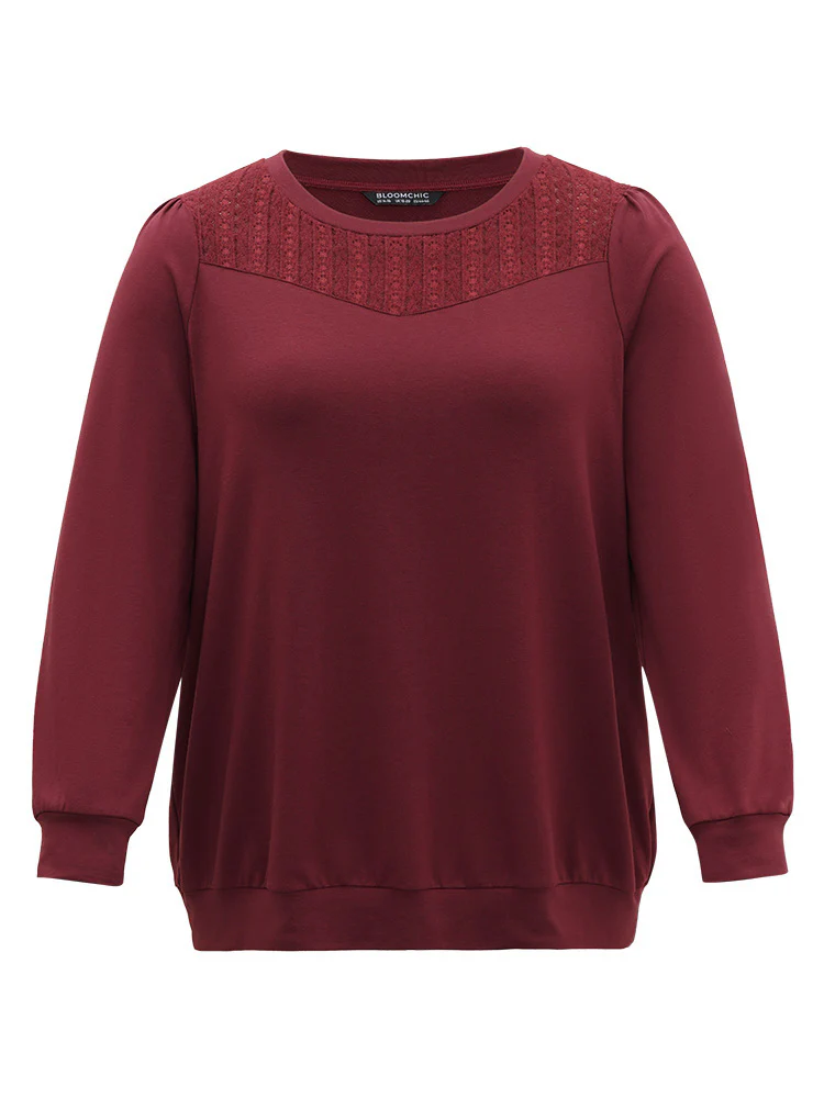 Plain Eyelet Lace Crew Neck Sweatshirt - Image 7