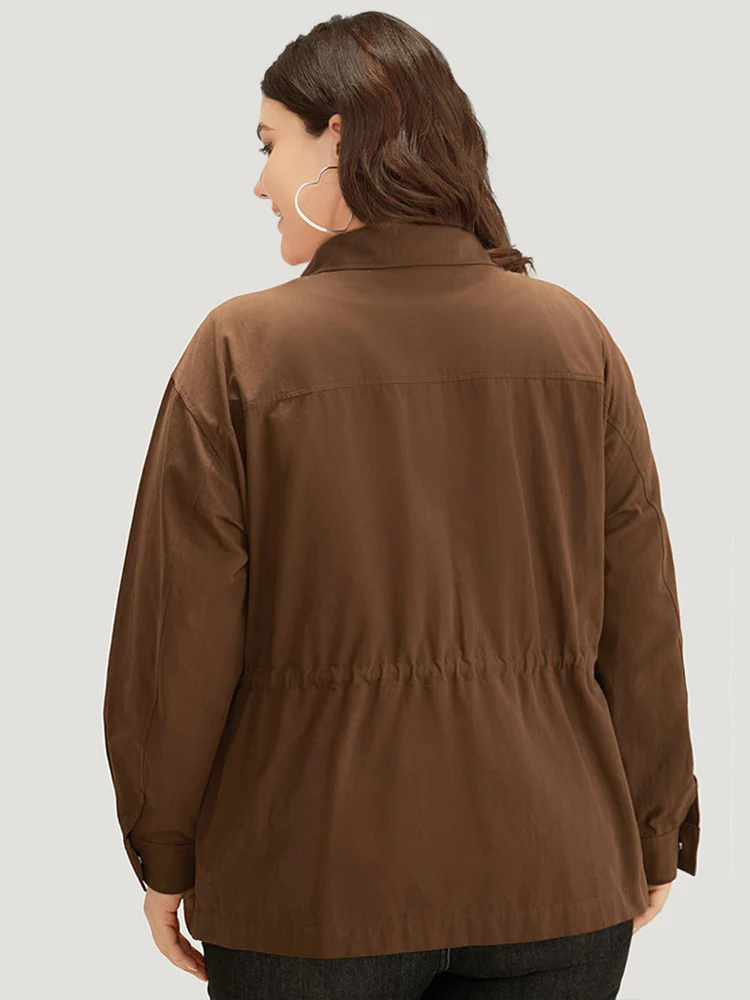 Plain Flap Pocket Gathered Coat - Image 2