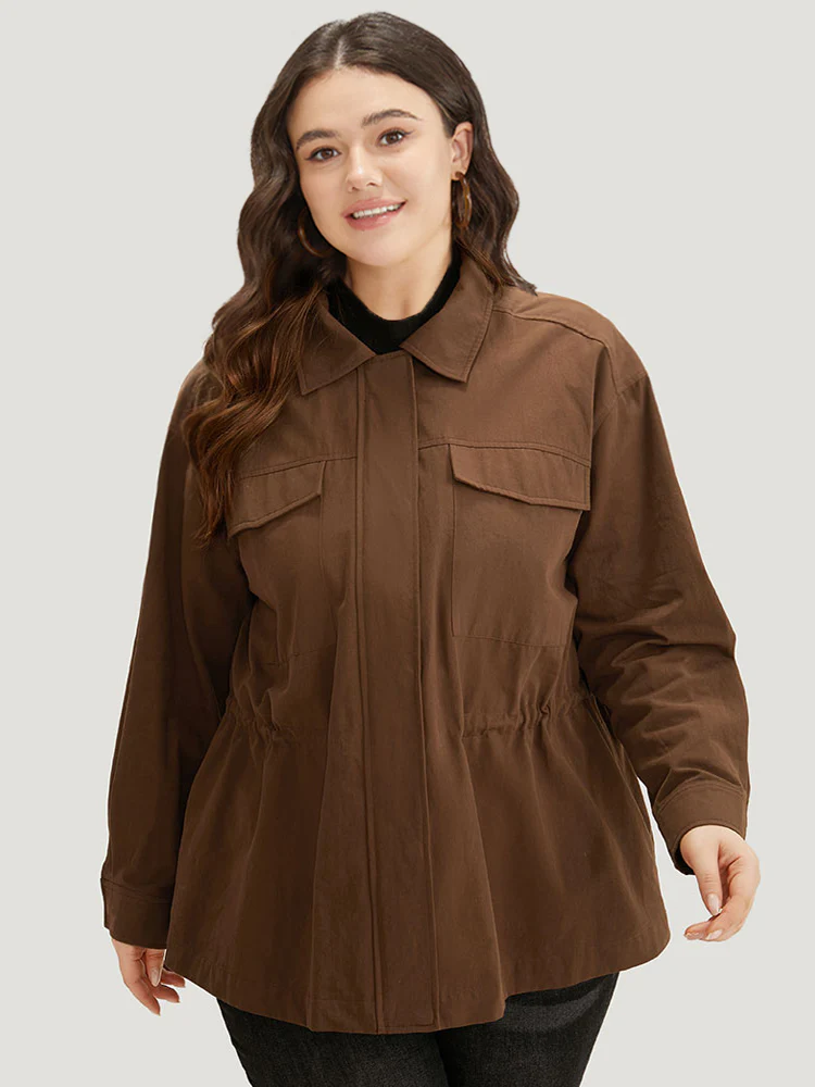 Plain Flap Pocket Gathered Coat - Image 3