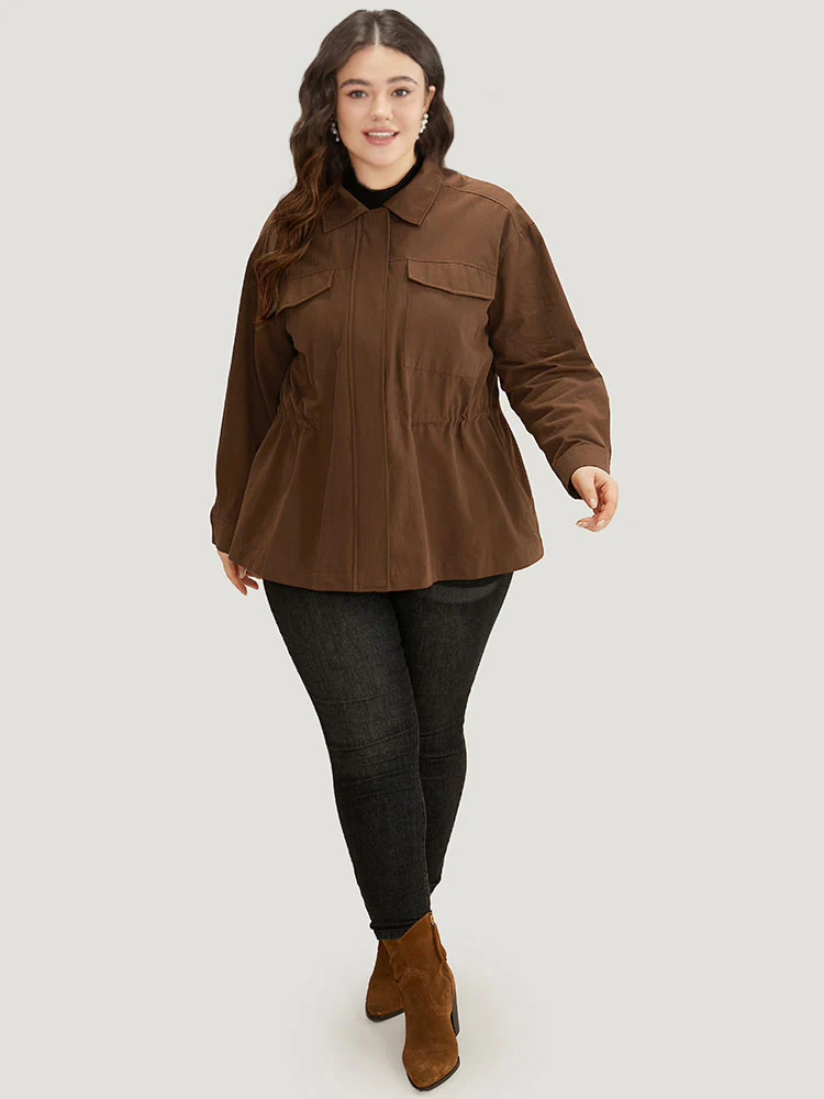 Plain Flap Pocket Gathered Coat - Image 4