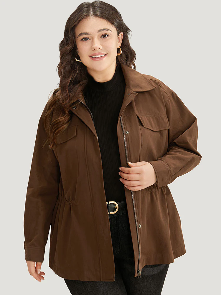 Plain Flap Pocket Gathered Coat - Image 5
