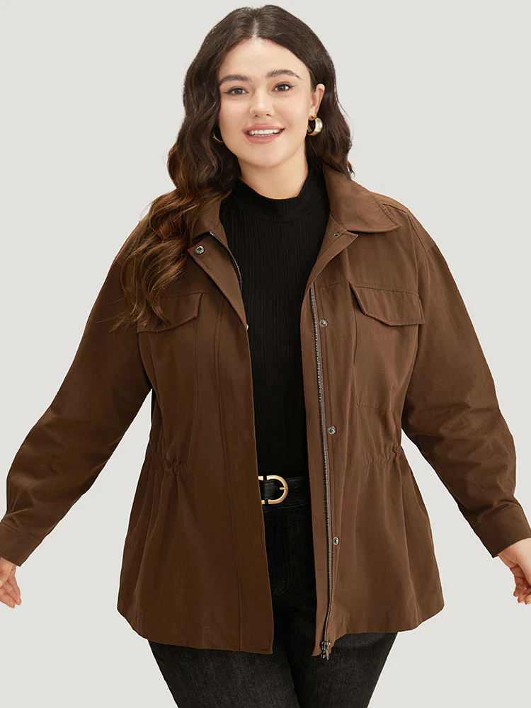 Plain Flap Pocket Gathered Coat - Image 6