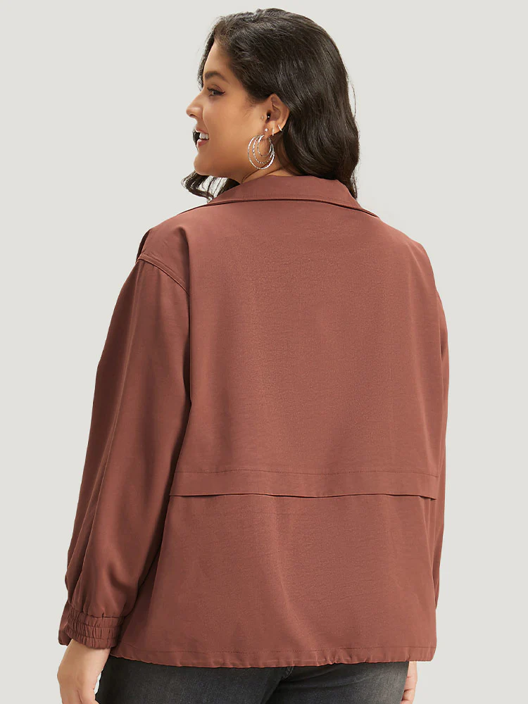 Halloween Plain Flap Pocket Shirred Drawstring Zipper Fly Jacket - Image 2