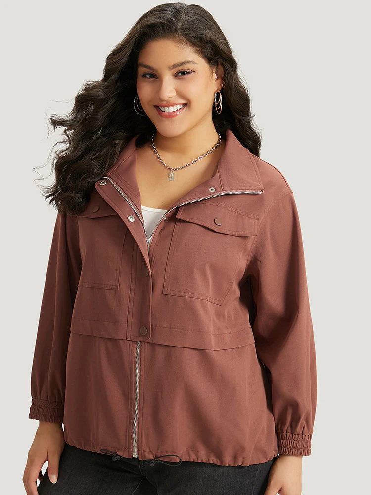 Halloween Plain Flap Pocket Shirred Drawstring Zipper Fly Jacket - Image 3