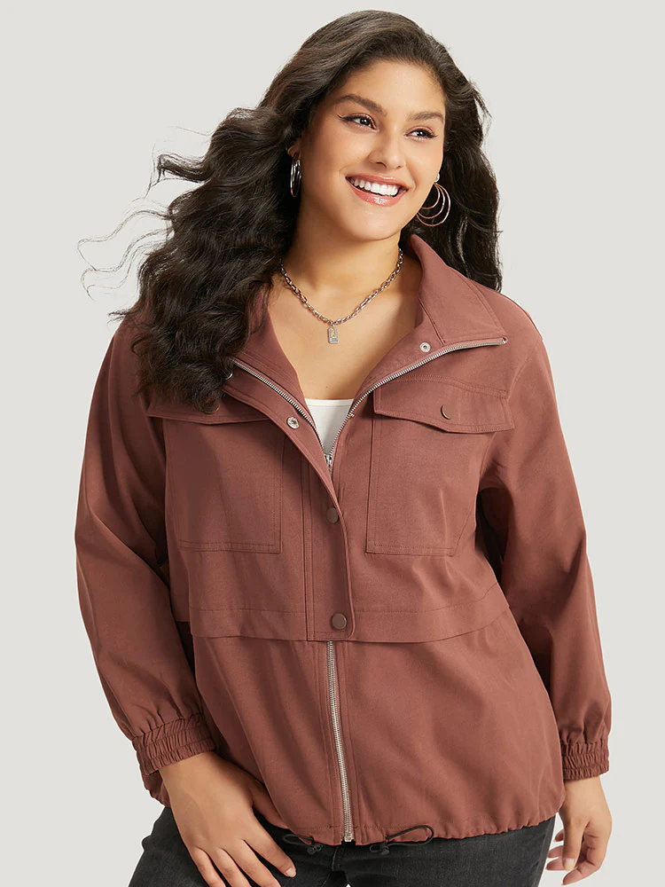 Halloween Plain Flap Pocket Shirred Drawstring Zipper Fly Jacket - Image 6