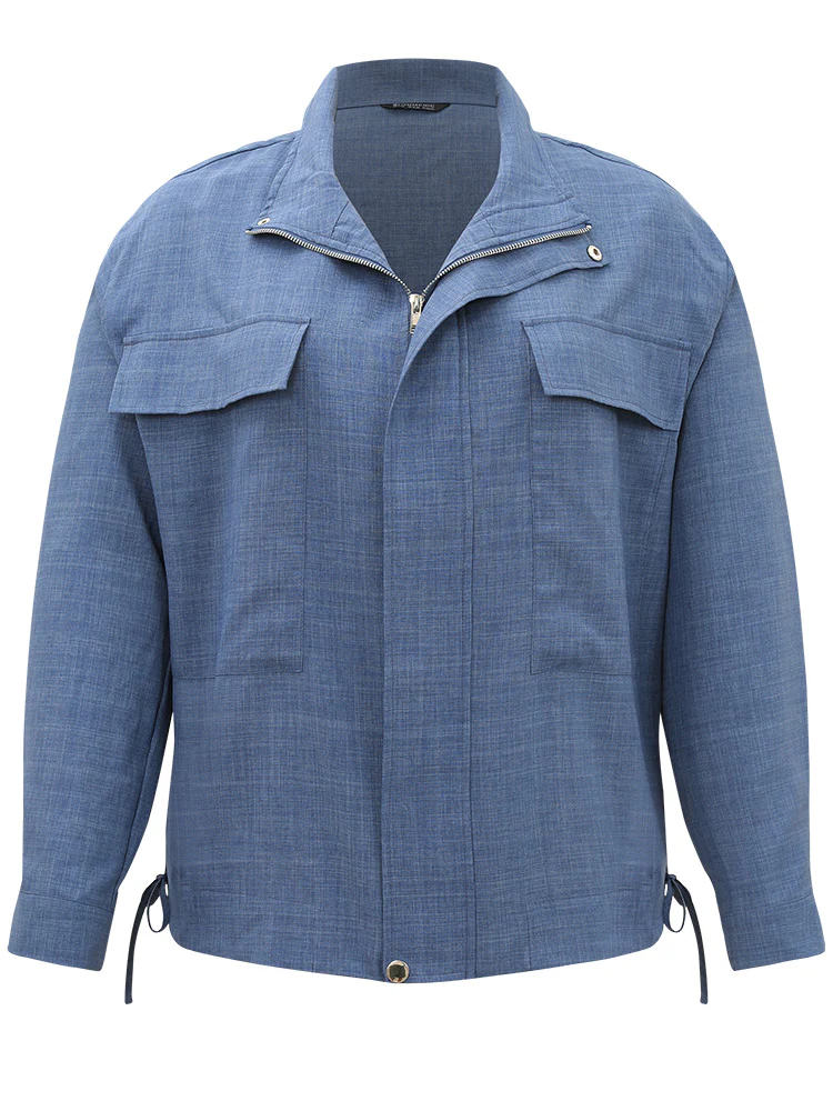 Plain Flap Pocket Zipper Lapel Collar Coat - Image 10
