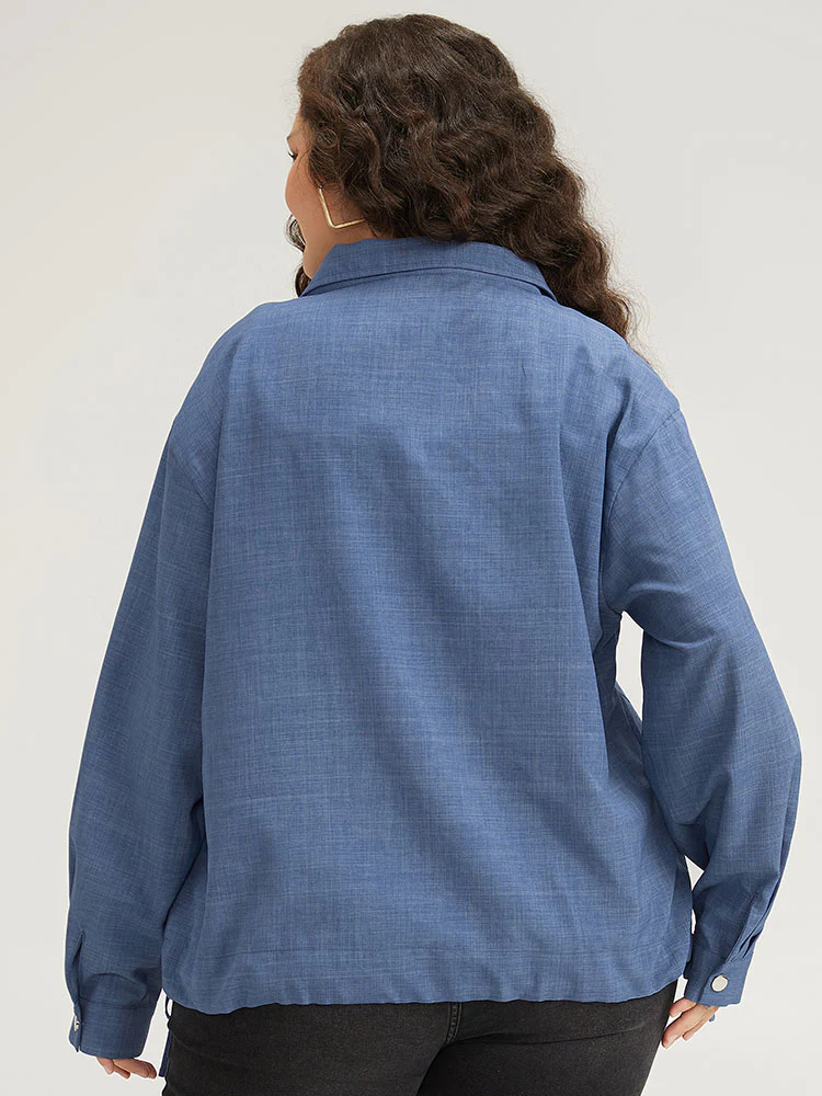 Plain Flap Pocket Zipper Lapel Collar Coat - Image 2