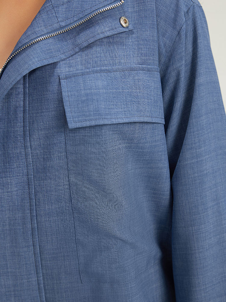 Plain Flap Pocket Zipper Lapel Collar Coat - Image 8