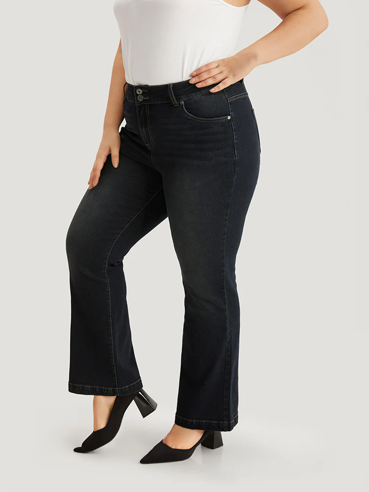 Plain Flare Leg Dark Wash Jeans - Image 3
