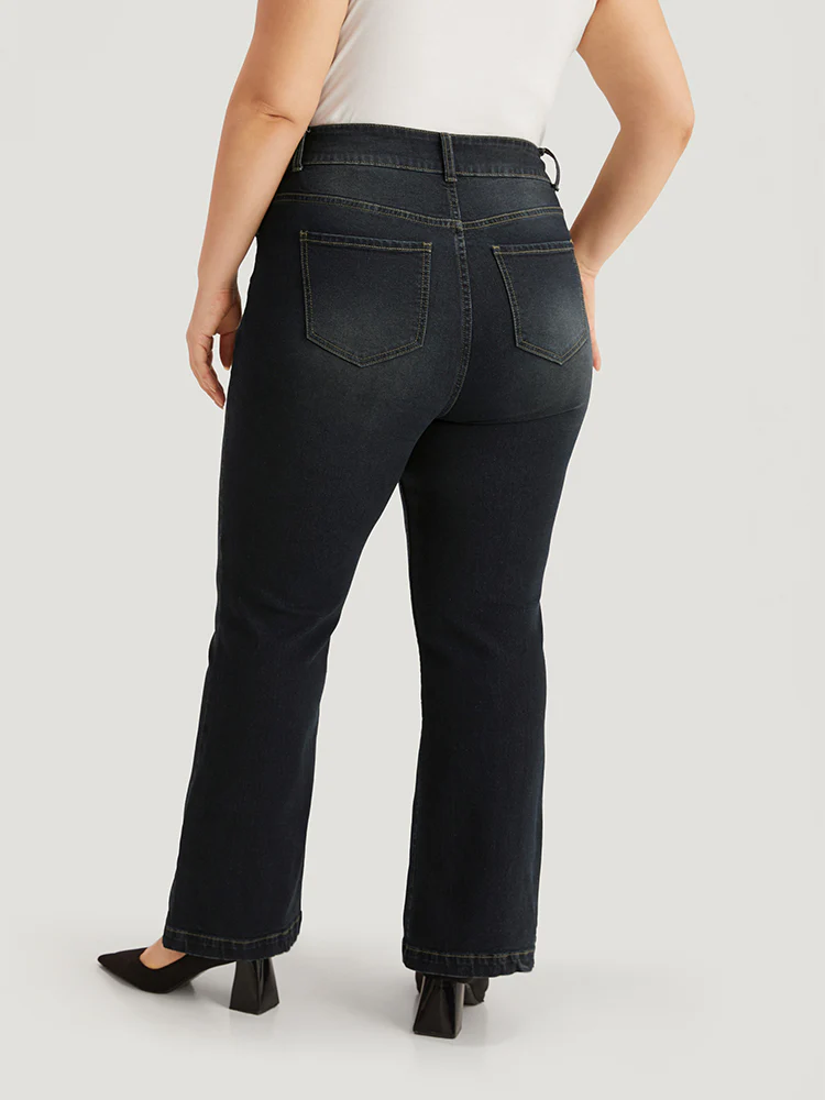 Plain Flare Leg Dark Wash Jeans - Image 4