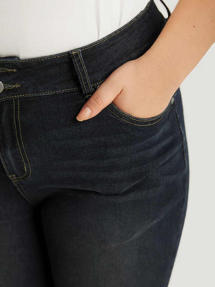 Plain Flare Leg Dark Wash Jeans - Image 6