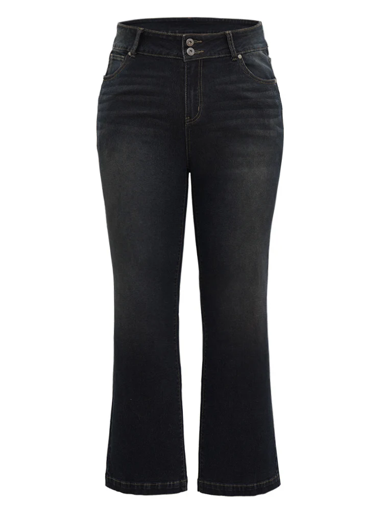 Plain Flare Leg Dark Wash Jeans - Image 8