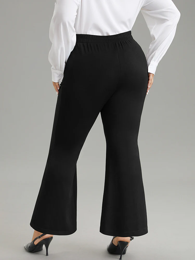 Plain Flare Leg Pocket Split Hem Pants - Image 3