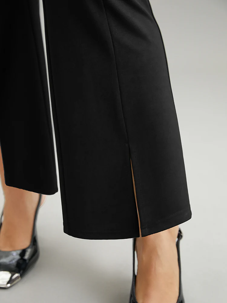 Plain Flare Leg Pocket Split Hem Pants - Image 6