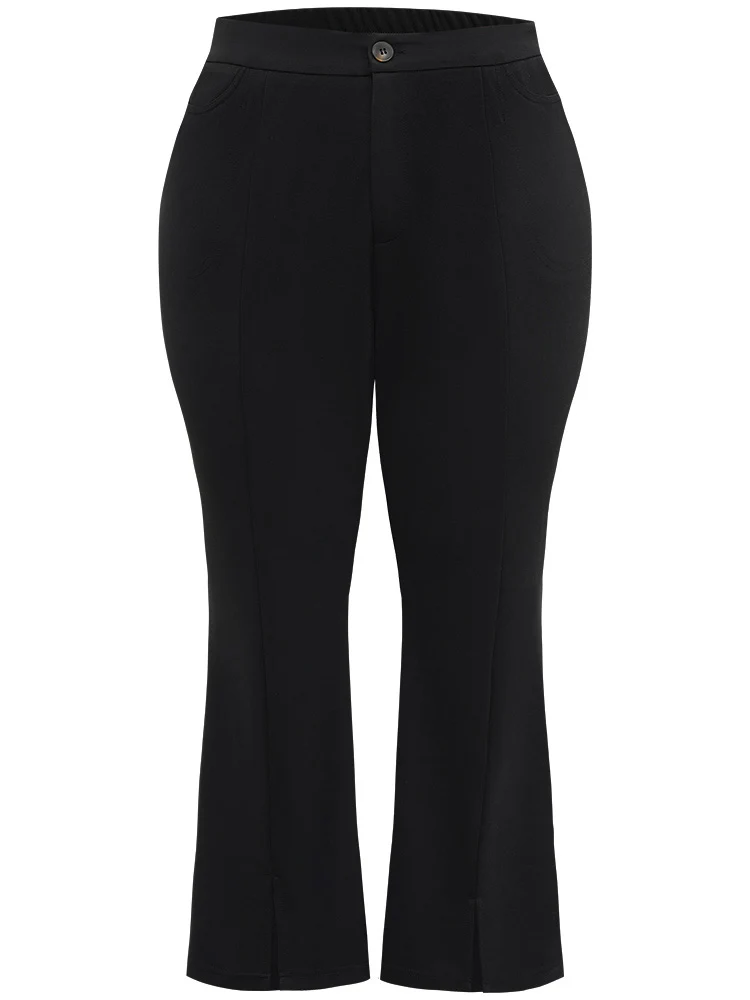 Plain Flare Leg Pocket Split Hem Pants - Image 7