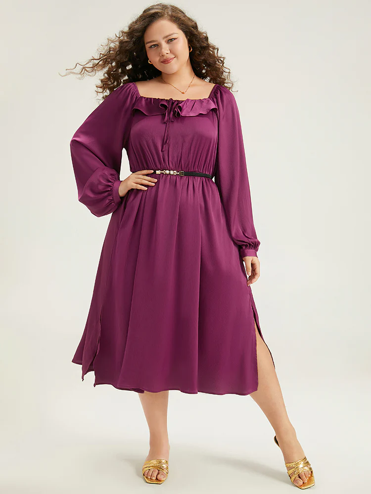 Plain Flutter Trim Ties Split Side Dress - Image 4