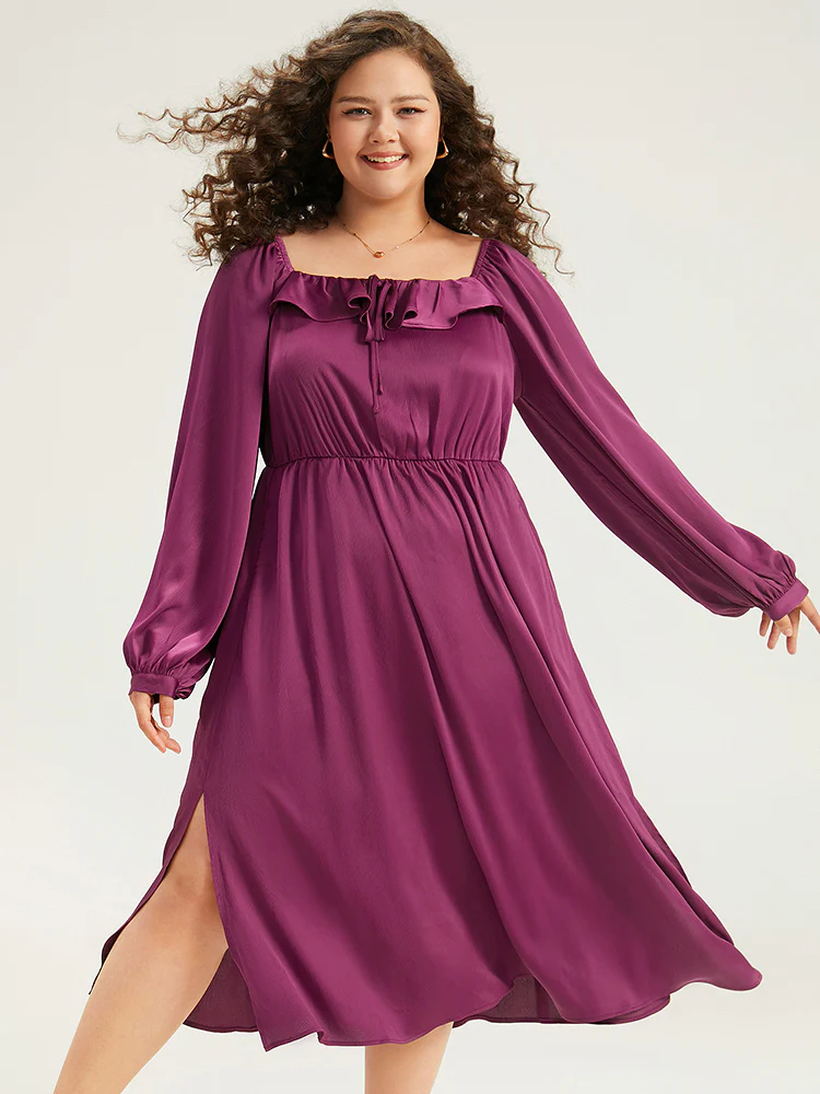 Plain Flutter Trim Ties Split Side Dress - Image 5