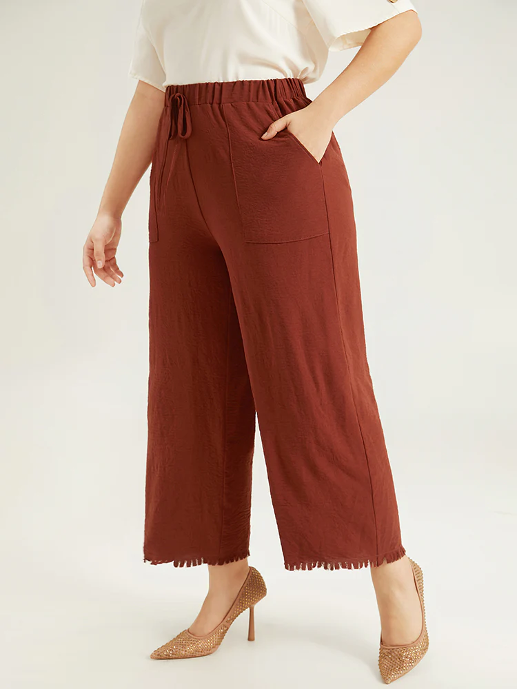 Plain Frayed Hem Pocket Bowknot Pants - Image 2