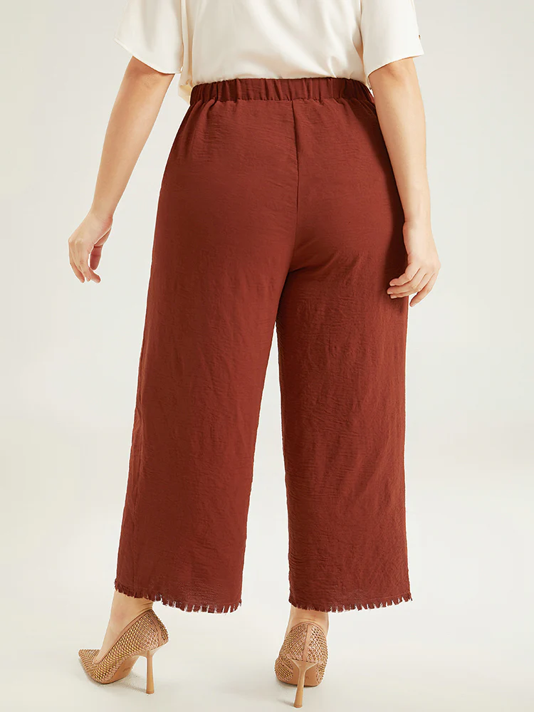 Plain Frayed Hem Pocket Bowknot Pants - Image 4